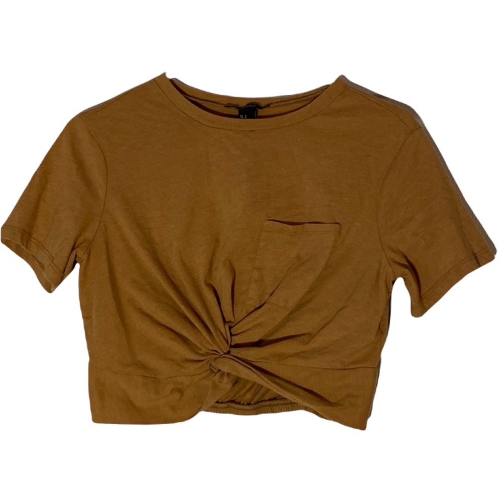 Forever 21 Mustard Yellow Cropped Tee Shirt With Front Pocket